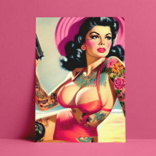 Tattooed Beach Pin-up Postcard