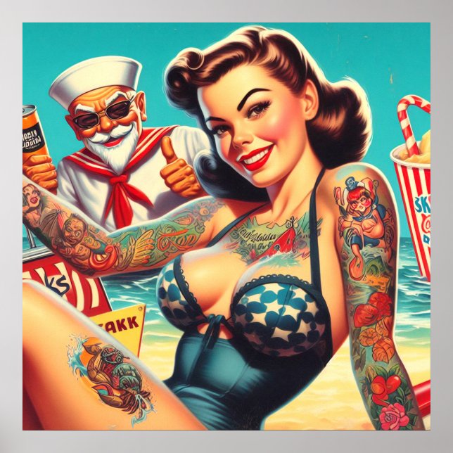 Tattooed Beach Pin-up Poster (Front)