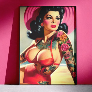 Tattooed Beach Pin-up Poster