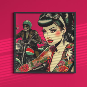 Tattooed Biker Girl Poster