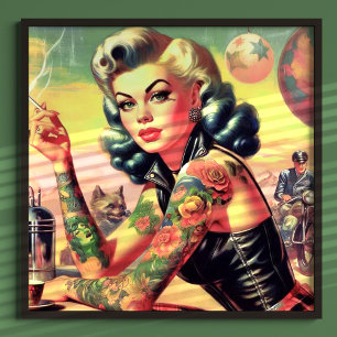 Tattooed Biker Pin-up Poster
