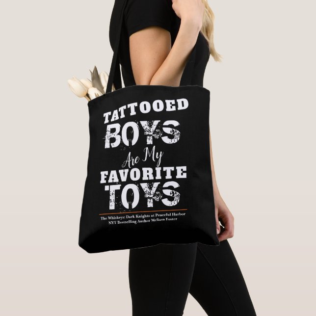 Tattooed Boys are my Favourite Toys Black Tote Bag (Close Up)