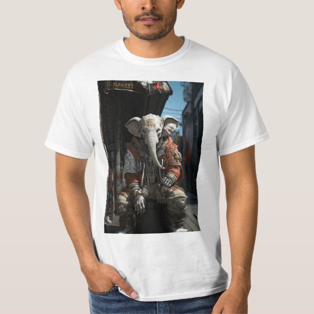 Tattooed Cartoon Elephant - Street Art T-Shirt (Front)
