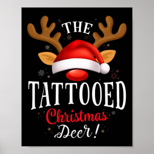 Tattooed Christmas Deer Pjs Xmas Family Matching Poster