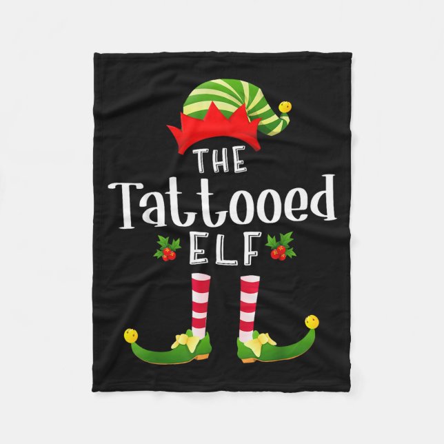 Tattooed Christmas Elf Matching Pajama X-mas Party Fleece Blanket (Front)