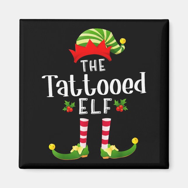 Tattooed Christmas Elf Matching Pajama X-mas Party Magnet (Front)