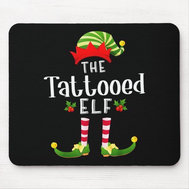 Tattooed Christmas Elf Matching Pajama X-mas Party Mouse Mat (Front)