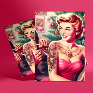 Tattooed Christmas Pin-up Postcard