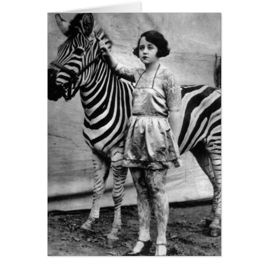 Tattooed Circus Lady and Zebra Card - Blank Inside
