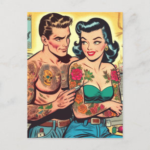 Tattooed Couple Vintage Comics Postcard