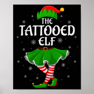Tattooed Elf Christmas Family Girls Women Elf Squa Poster