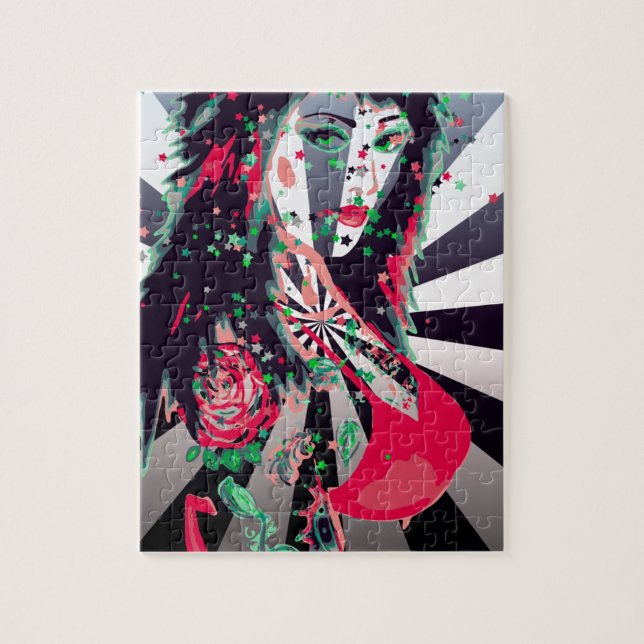 Tattooed Girl Psychedelic Art Jigsaw Puzzle (Vertical)