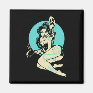 Tattooed Goth Pin-up Girl Horror Ghost Moon Rockab Magnet