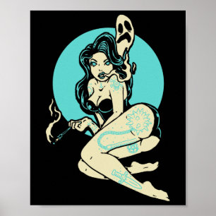 Tattooed Goth Pin-up Girl Horror Ghost Moon Rockab Poster