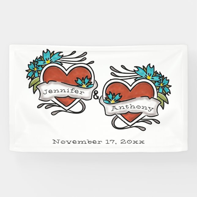 Tattooed Hearts, Tattoo Graphic Wedding Banner (Horizontal)