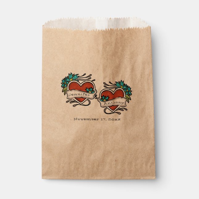 Tattooed Hearts, Tattoo Graphic Wedding Favour Bags (Front)