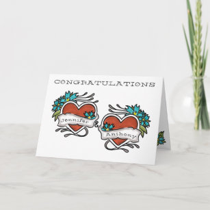 Tattooed Hearts, Tattoo Wedding Congratulations Card