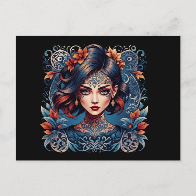 Tattooed Ladies Club, Blue Postcard (Front)