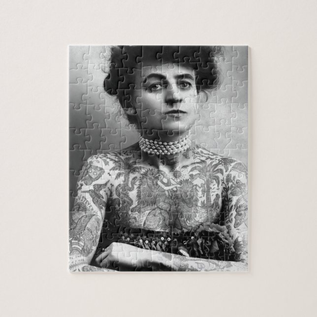 Tattooed Lady - Woman with Tattoos - vintage Jigsaw Puzzle (Vertical)