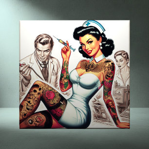 Tattooed Nurse Pin-up Tile