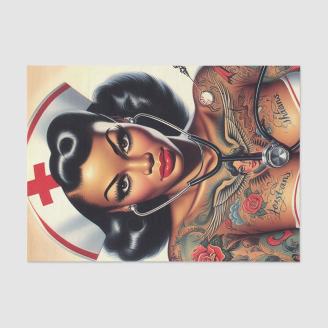Tattooed Nurse Pin-up Tissue Paper (Front)