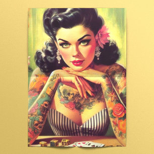 Tattooed Pin-up Portrait Painting Tissue Paper