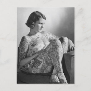 Tattooed Sailor Girl Vintage B&W photo  Postcard
