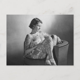 Tattooed Sailor Girl Vintage B&W photo  Postcard