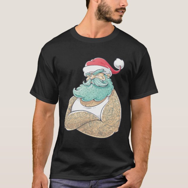 Tattooed Santa Awesome Christmas Design T-Shirt (Front)