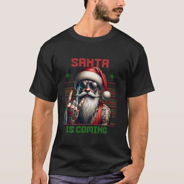 Tattooed Santa Claus inked xmas men women ugly Chr T-Shirt (Front)