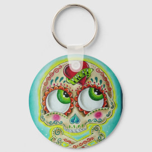 Tattooed skull key ring
