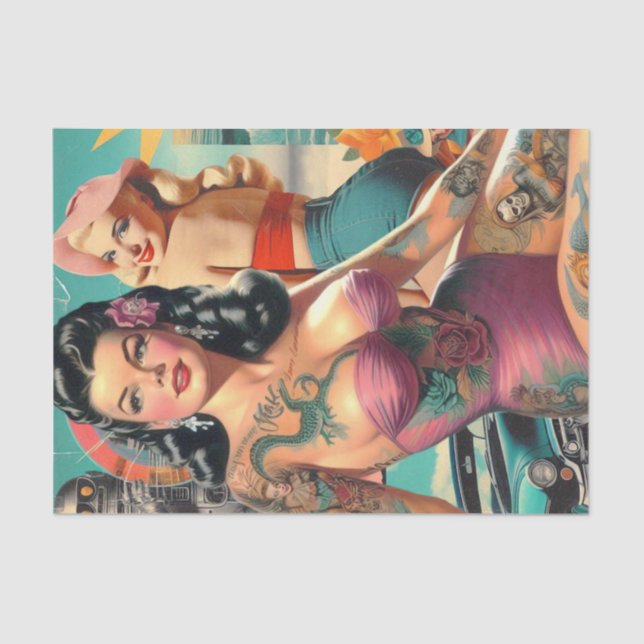 Tattooed Summer Pin-up Collage Tissue Paper (Front)
