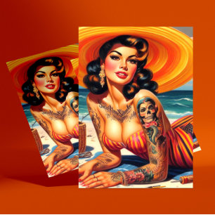 Tattooed Summer Pin-up Postcard