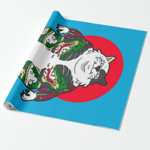 Tattooed Sumo Cat Adorable Cat Wrapping Paper
