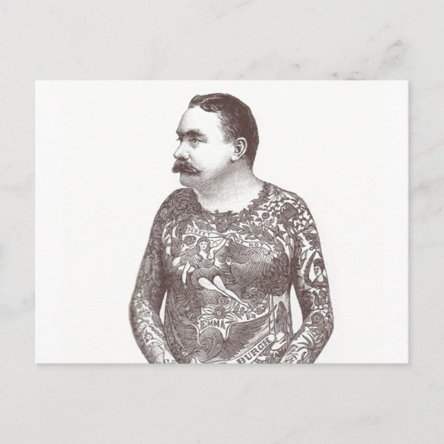 Tattooed Victorian Guy with Moustache Postcard (Front)