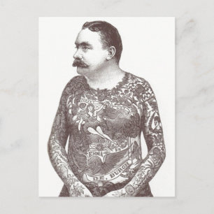 Tattooed Victorian Guy with Moustache Postcard
