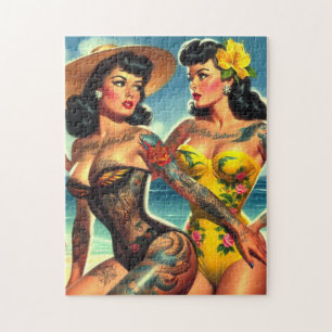 Tattooed Vintage Beach Pin-ups Jigsaw Puzzle