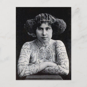 Tattooed Women Vintage black & white photo Postca Postcard
