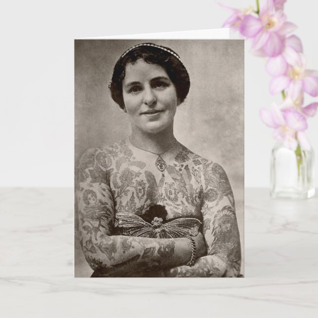 Tattooed Women Vintage photo Greeting Card (Orchid)