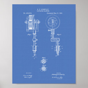 Tattooing Machine 1891 Patent Art Blueprint Poster