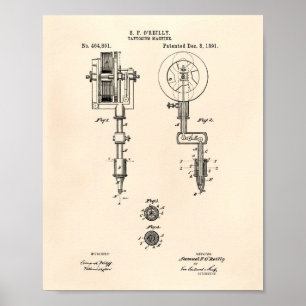 Tattooing Machine 1891 Patent Art Old Peper Poster