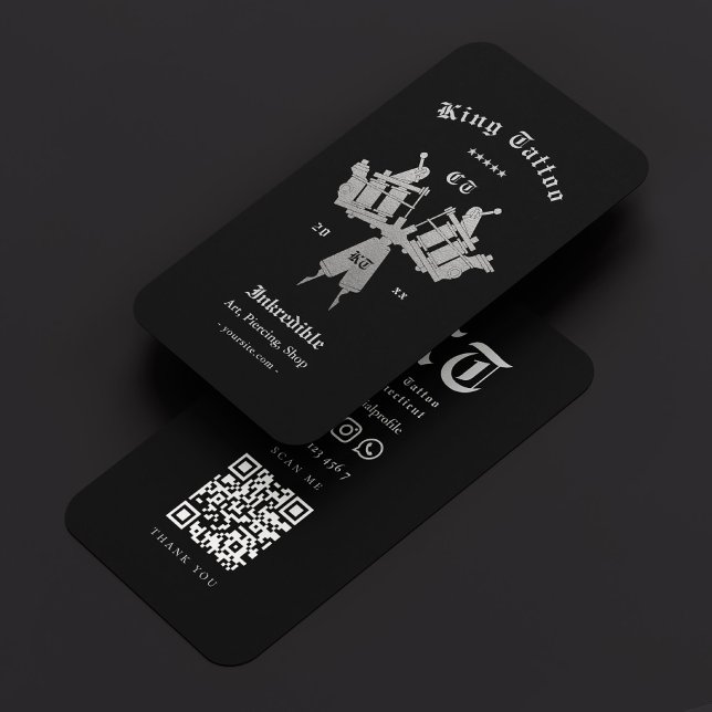 Tattooist Minimal Black Silver Tattoo Artist Business Card (Tattooist Minimal Black Silver Tattoo Artist Business Card
)
