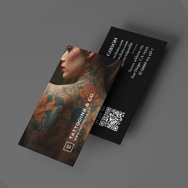 Tattooist Minimal Logo Tattoo Artist Photo Black Business Card (Tattooist Minimal Logo Tattoo Artist Photo Black Business Card
)