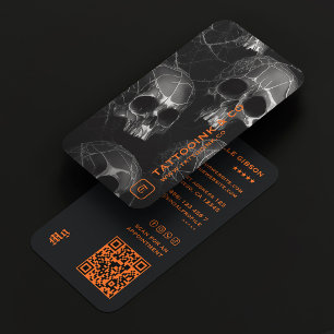 Tattooist Skull Photo Initial Logo Black Orange Business Card