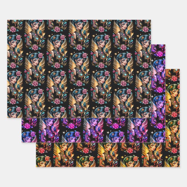 Tattoos And Roses 2 Wrapping Paper Sheet (Set)