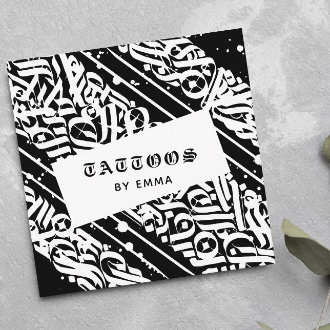 Tattoos By Your Name Exotic Ancient Calligraphy Square Business Card (Creator Uploaded)