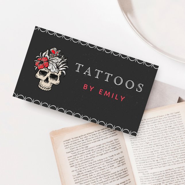 Tattoos By Your Name Floral Skull & Butterfly Cool Business Card (Creator Uploaded)