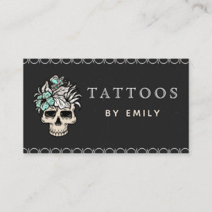 Tattoos By Your Name Floral Skull Butterfly Trendy Business Card