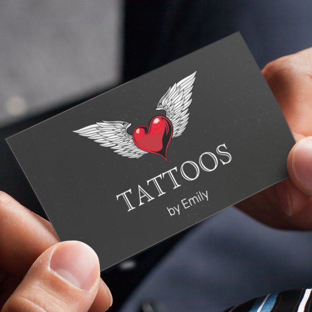 Tattoos By Your Name Flying Heart Simple Modest Business Card (Creator Uploaded)