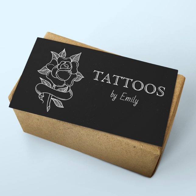 Tattoos By Your Name Simple Black & White Elegant Business Card (Creator Uploaded)